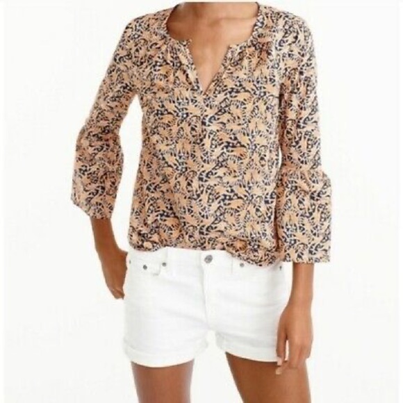 J. Crew x Drake’s London Giraffe Print Bell Sleeve Top size 0 - Picture 1 of 12